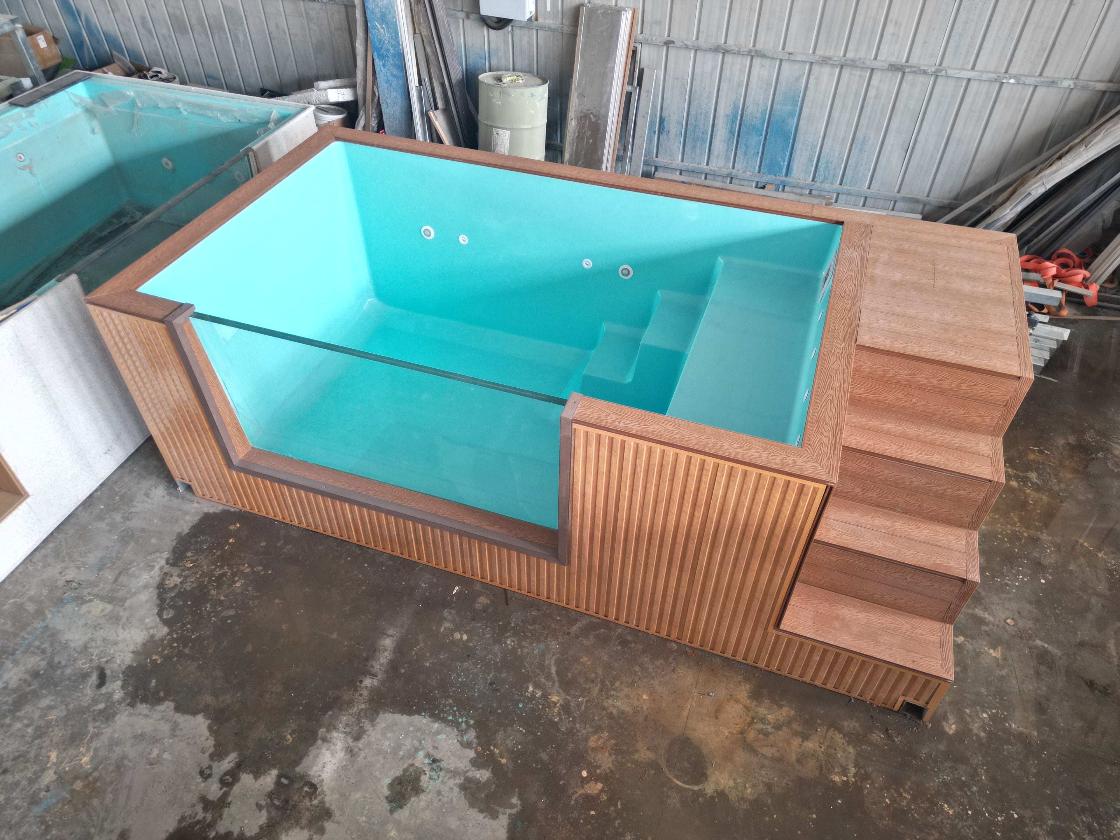 Piscina in container in Fibra di Vetro da Esterno WPC Facile da Installare per Casa e Giardino